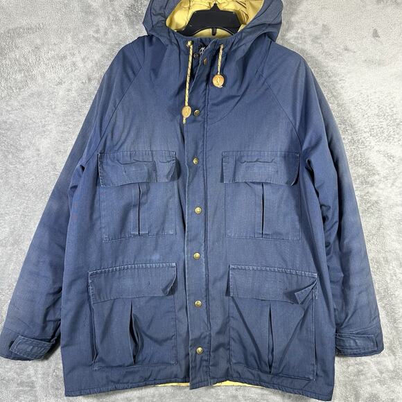 VINTAGE 70s Columbia Sportswear Winter Coat Men's L Blue Utility Pockets - Picture 1 of 7